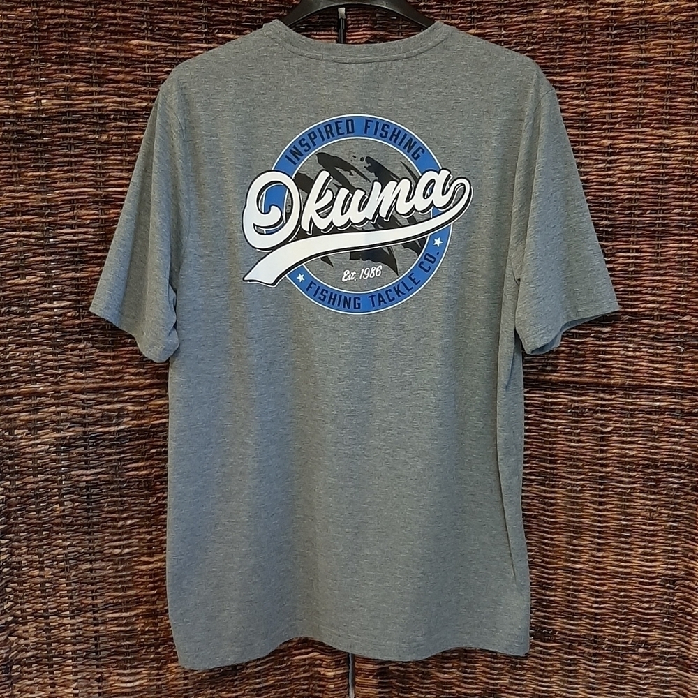 Okuma Inspired Fishing Tee Shirt Men's XL Gray Outdoor Boating Coastal Nautical